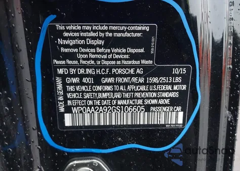 2016 Porsche 911 Carrera Black Edition from USA, damaged, VIN WP0AA2A92GS106605